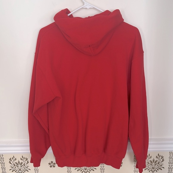 Prague Unisex Hoodie M Czech Republic Pockets Red with Raised Black Letters - Picture 6 of 8